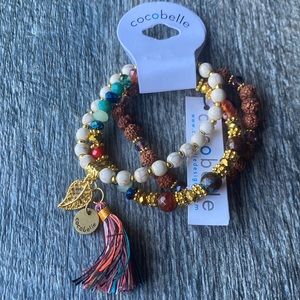 NWT Cocobelle Anthropologie Ojai Bracelet 3 gorgeous stretch glass beads.